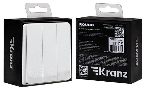 Выключатель трехклавишный без рамки Kranz ROUND KR-78-0707-1