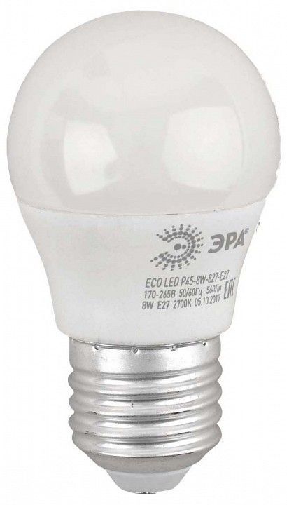 Лампа светодиодная Эра  E27 8Вт 2700K ECO LED P45-8W-827-E27 R