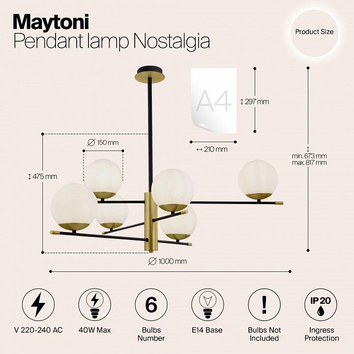 Люстра на штанге Maytoni Nostalgia MOD048PL-06G