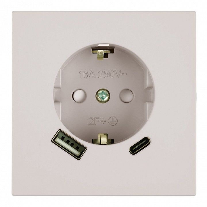 Розетка с заземлением и со шторкой и 2хUSB type A и C, без рамки Stekker Мия 50482