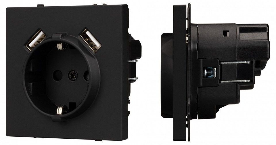 Розетка с заземлением и со шторкой и 2хUSB type A, без рамки Arlight NOBE 054289(1)