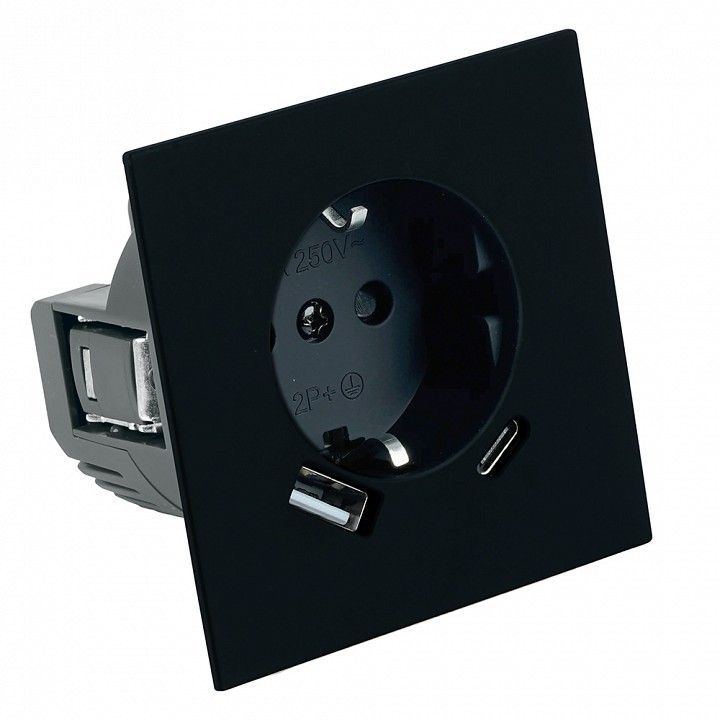Розетка с заземлением и со шторкой и 2хUSB type A и C, без рамки Stekker Мия 50452