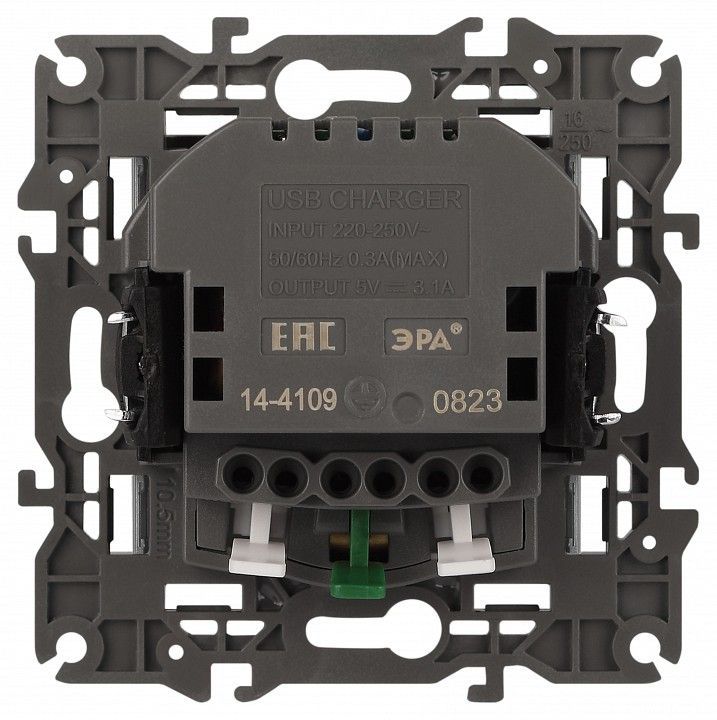 Розетка с заземлением и со шторкой и 2хUSB, без рамки Эра Эра Elegance 14-4109-03