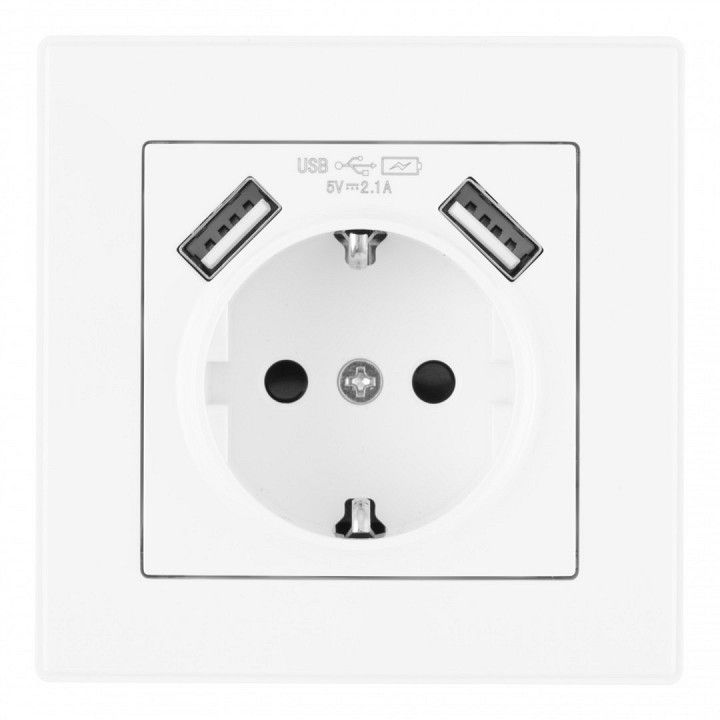 Розетка с заземлением и со шторкой и 2хUSB Arte Milano SET06-1 SET06-1-47-1 white