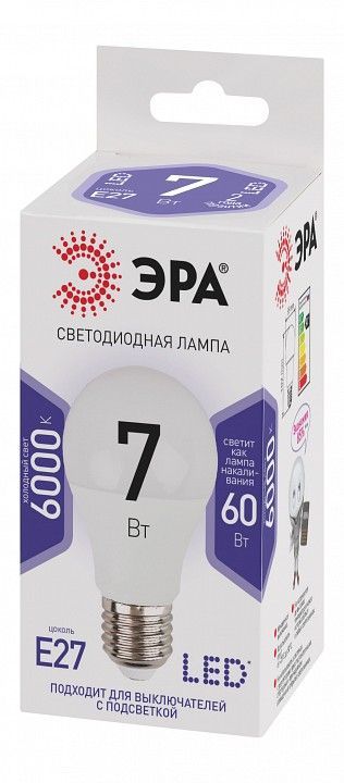 Лампа светодиодная Эра Стандарт E27 7Вт 6000K LED A60-7W-860-E27