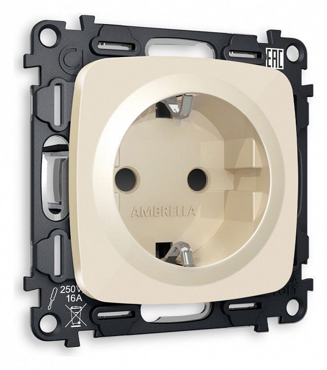 Розетка с заземлением и со шторкой, без рамки Ambrella Volt OMEGA MO307010