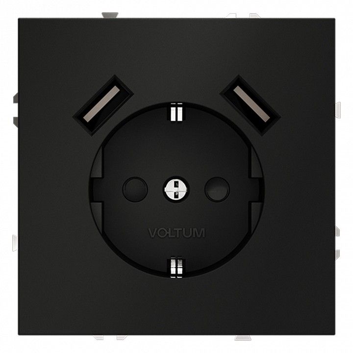Розетка с заземлением и со шторкой и 2хUSB type A, без рамки Voltum S70 VLS040408