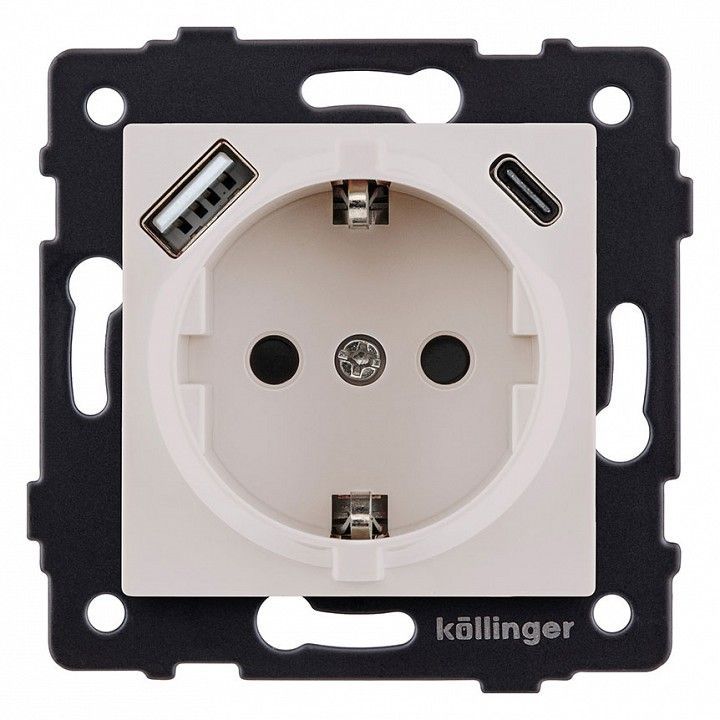 Розетка с заземлением и со шторкой и 2хUSB type A и C, без рамки Kollinger  REA-004CM