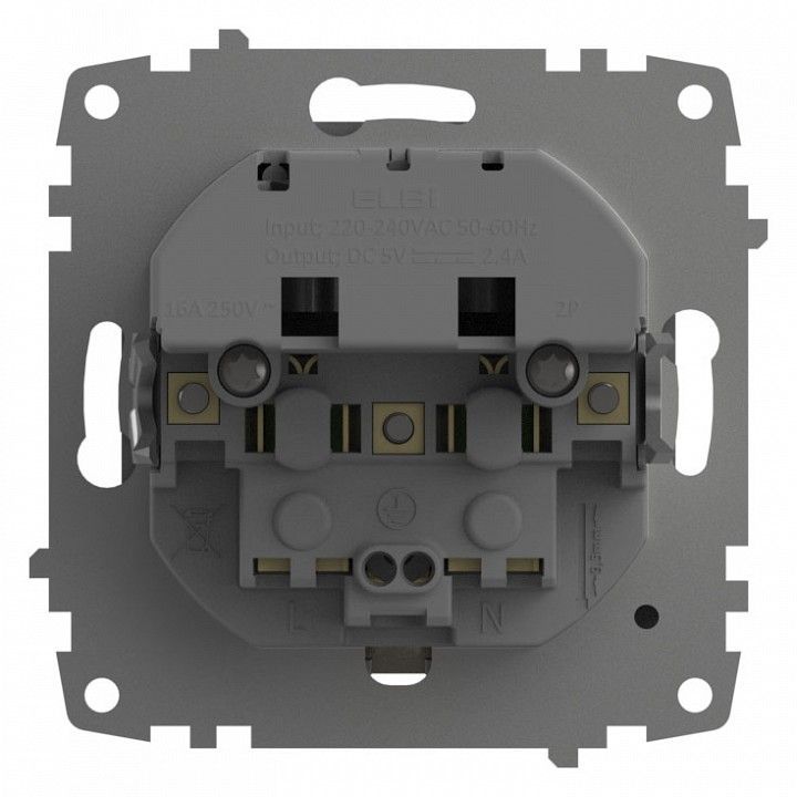 Розетка с заземлением и со шторкой и 2хUSB type A, без рамки Elbi Eleсtriс Zena Vega 609-011000-317