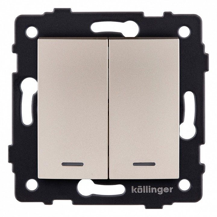 Выключатель двухклавишный с подсветкой без рамки Kollinger  REA-R-014GD