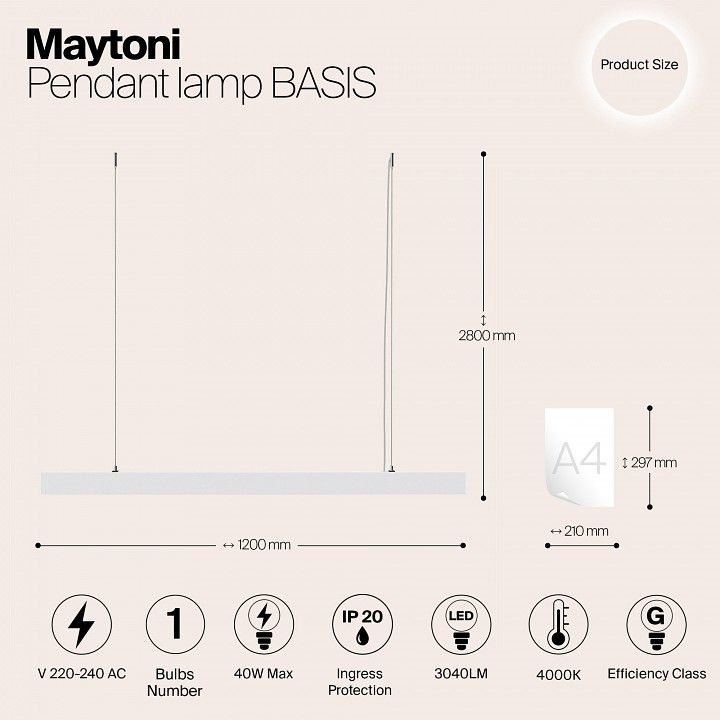Подвесной светильник Maytoni Technical Базис P051PL-L40W4K