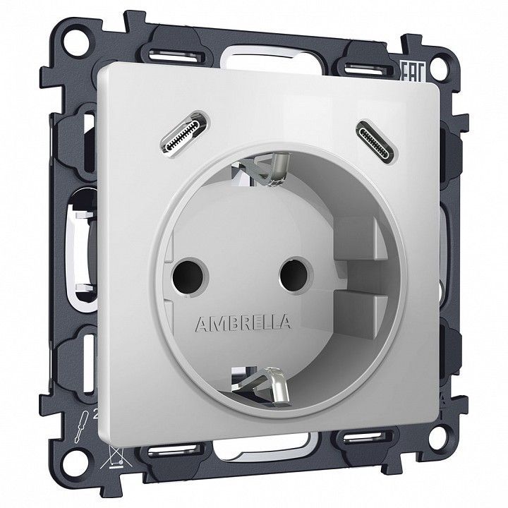 Розетка с заземлением и 2хUSB type C, без рамки Ambrella Volt ALFA MA410510