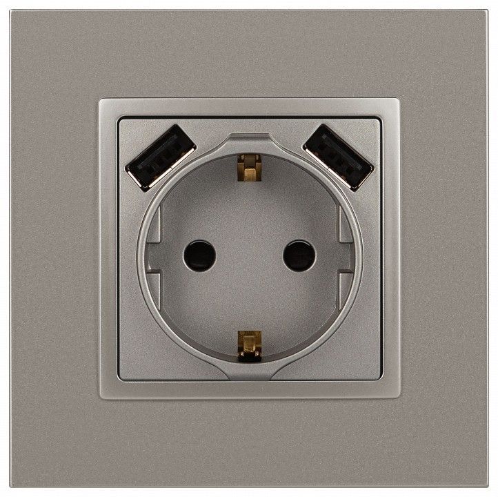 Розетка с заземлением и со шторкой и 2хUSB, без рамки Эра Эра Elegance 14-4109-16
