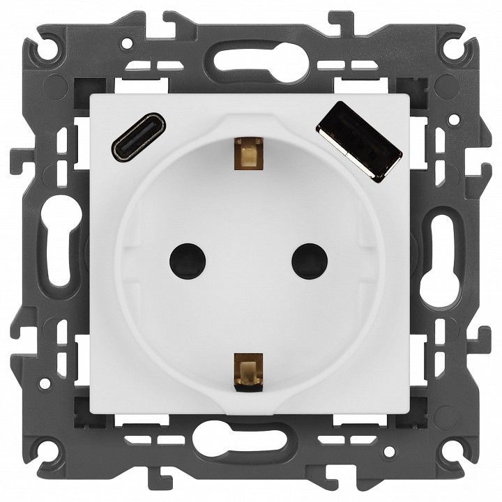 Розетка с заземлением и со шторкой и 2хUSB, без рамки Эра Эра Elegance 14-4108-01М