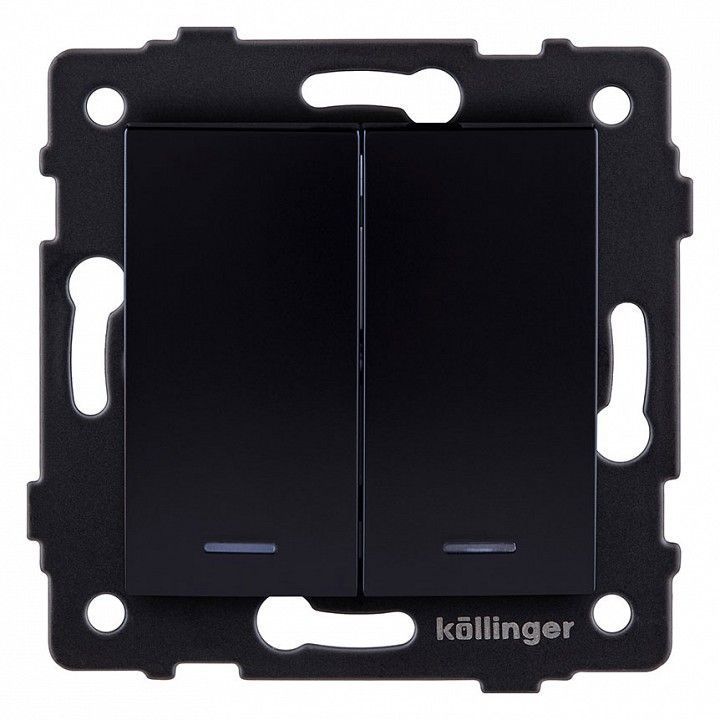 Выключатель двухклавишный с подсветкой без рамки Kollinger  REA-R-008BK