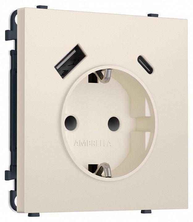 Розетка с заземлением и со шторкой и 2хUSB type A и C, без рамки Ambrella Volt MS MS330010