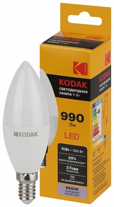 Лампа светодиодная Kodak  E14 11Вт 6500K LED KODAK B35-11W-865-E14 K