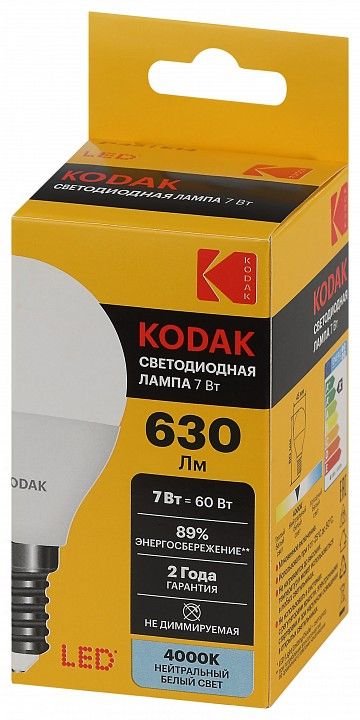 Лампа светодиодная Kodak  E14 7Вт 3000K LED KODAK P45-7W-840-E14 K