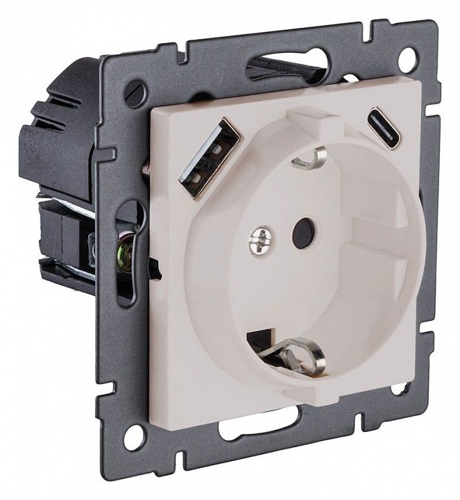 Розетка с заземлением и со шторкой и 2хUSB type A и C, без рамки Kollinger  REA-004CM