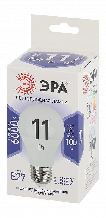 Лампа светодиодная Эра Стандарт E27 11Вт 6000K LED A60-11W-860-E27