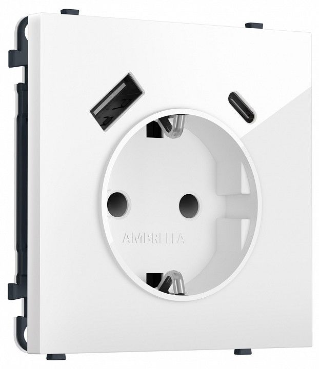 Розетка с заземлением и со шторкой и 2хUSB type A и C, без рамки Ambrella Volt MS MS110010