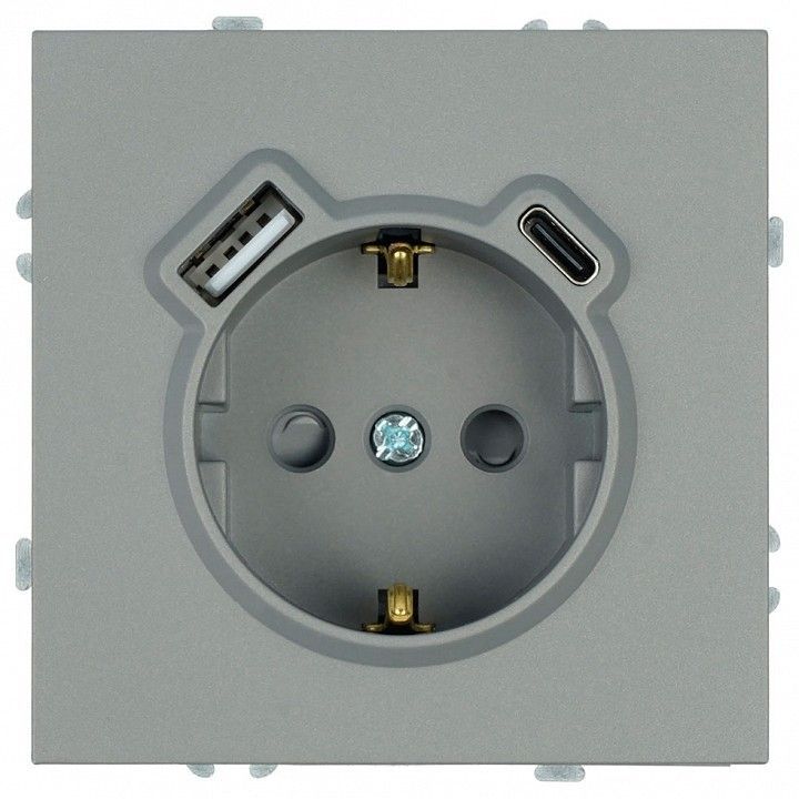 Розетка с заземлением и со шторкой и 2хUSB type A и C, без рамки Stekker Эмили 50219