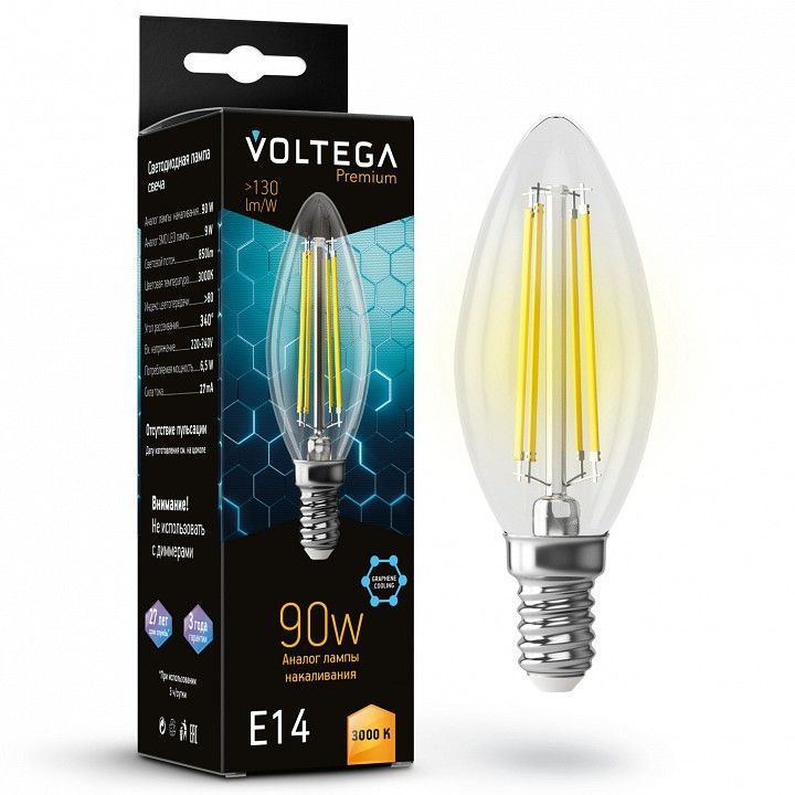 Лампа светодиодная Voltega свеча (Candle) 9Вт графеновая серия (Graphene) E14 6Вт 3000K 7219