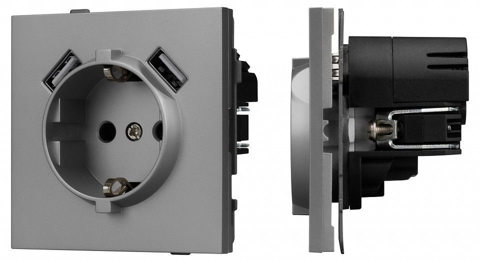 Розетка с заземлением и 2хUSB type A, без рамки Arlight SCT-TENDO 054084