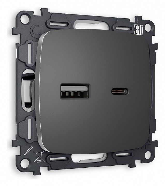Розетка 2хUSB type A и C без рамки Ambrella Volt OMEGA MO661010