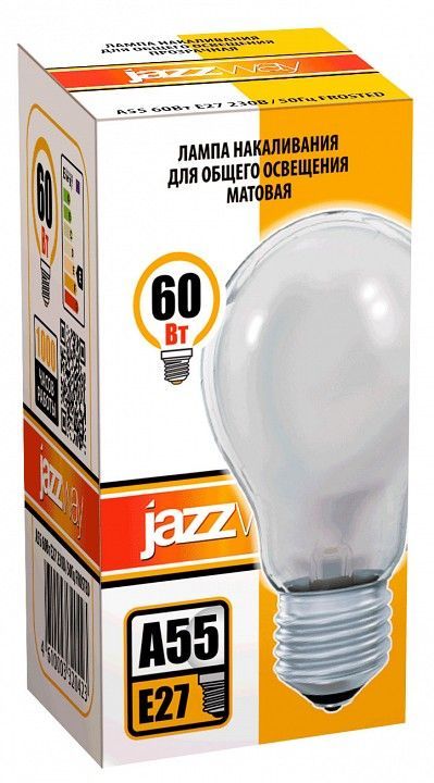 Лампа накаливания Jazzway  E27 60Вт 2700K A55 240V 60W E27 frosted