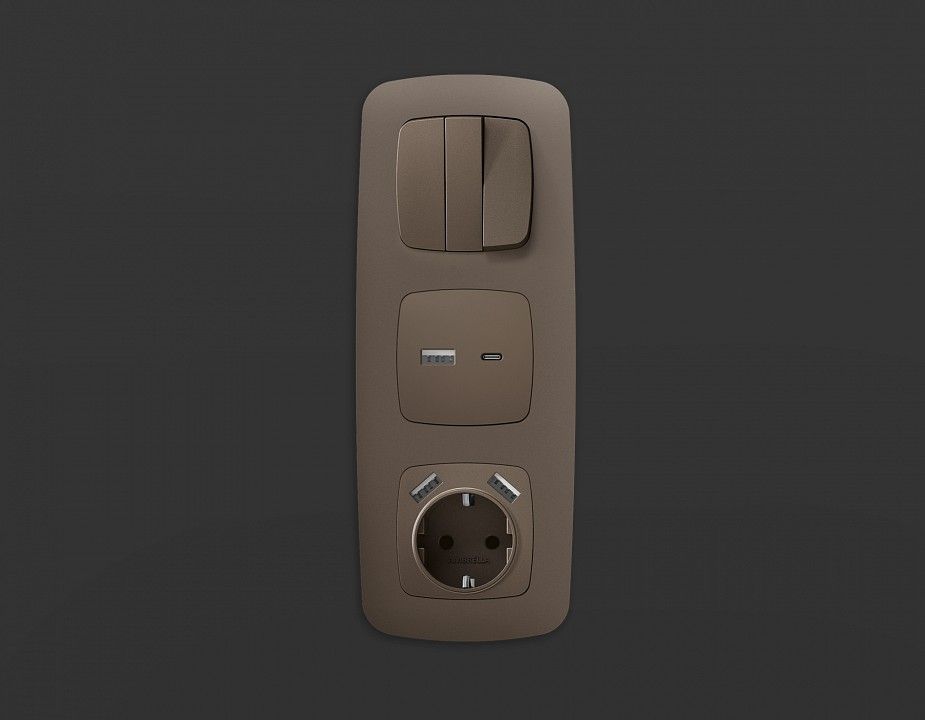 Накладка для розетки с заземлением и со шторками и 2хUSB type A Ambrella Volt OMEGA OP6390
