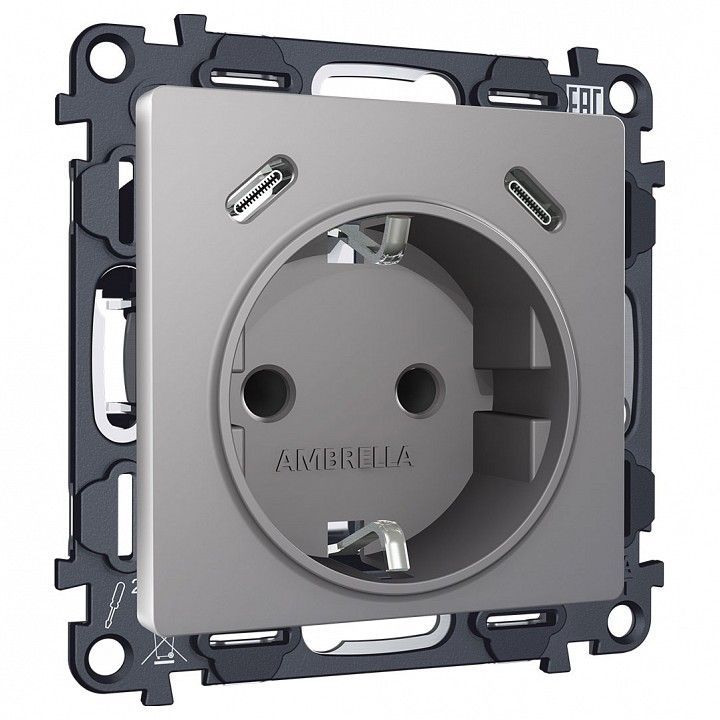 Розетка с заземлением и 2хUSB type C, без рамки Ambrella Volt ALFA MA510510