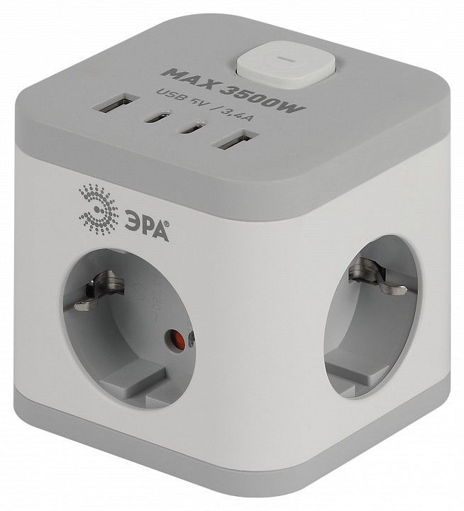 Удлинитель с выключателем Эра  CUBE-3es-1,5m-4USB-W