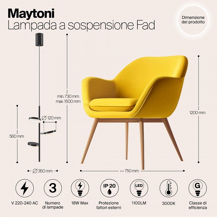 Подвесной светильник Maytoni ФАД MOD070PL-L18B3K