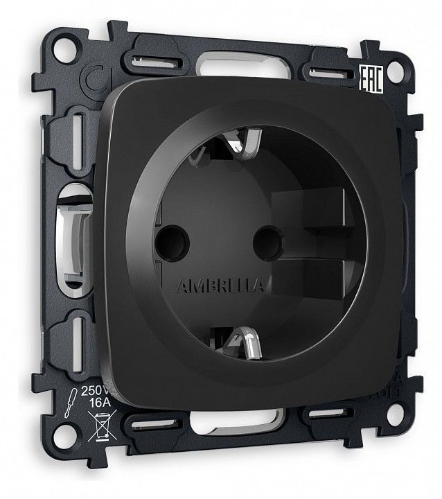 Розетка с заземлением и со шторкой, без рамки Ambrella Volt OMEGA MO807010