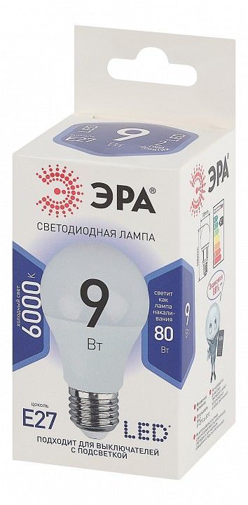 Лампа светодиодная Эра Стандарт E27 9Вт 6000K LED A60-9W-860-E27