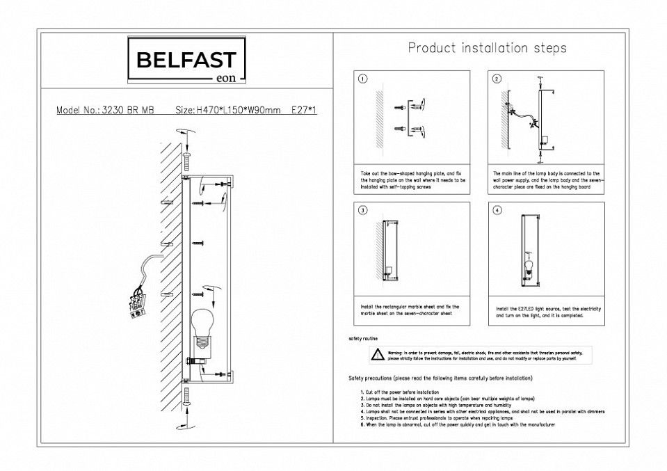 Накладной светильник Belfast Ravenhill 3230 BR MB