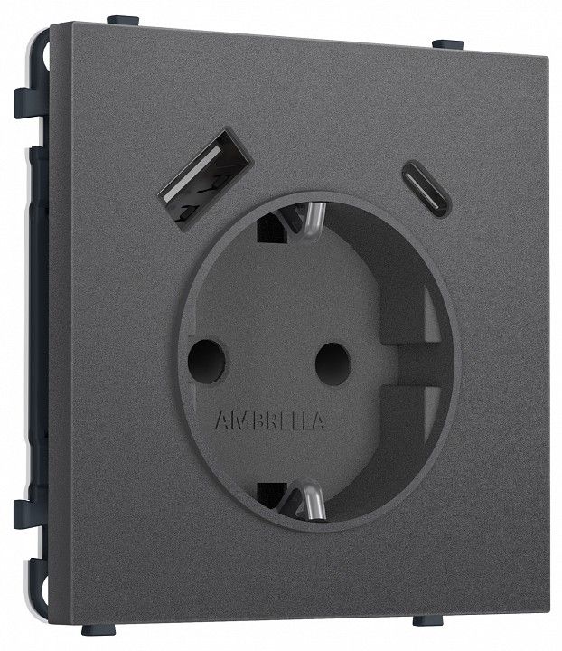 Розетка с заземлением и со шторкой и 2хUSB type A и C, без рамки Ambrella Volt MS MS660010