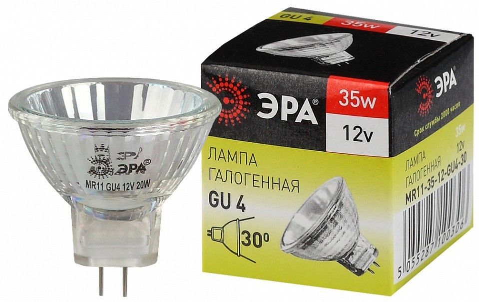 Лампа галогеновая Эра  GU4 35Вт 3000K GU4-MR11-35W-12V-30CL
