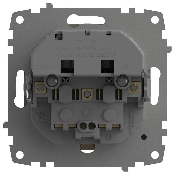 Розетка с заземлением и со шторкой и 2хUSB type A, без рамки Elbi Eleсtriс Zena Vega 609-011400-317