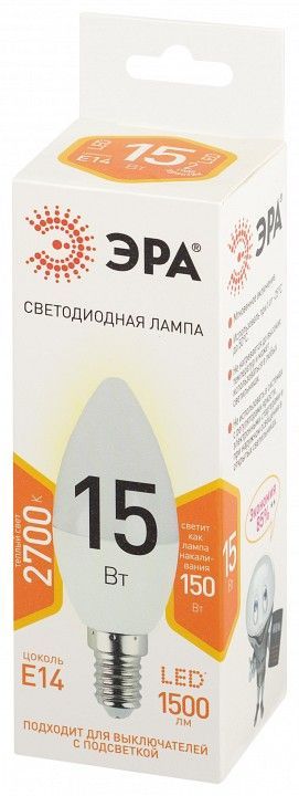 Лампа светодиодная Эра Стандарт E14 15Вт 2700K LED B35-15W-827-E14