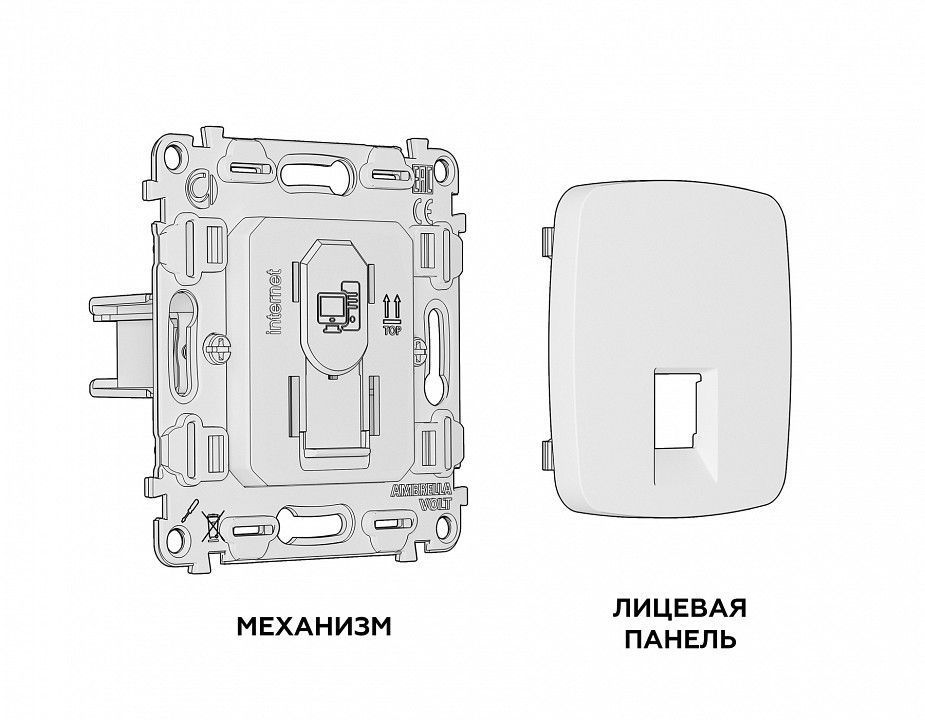 Розетка Ethernet RJ-45 и со шторками, без рамки Ambrella Volt OMEGA MO512010