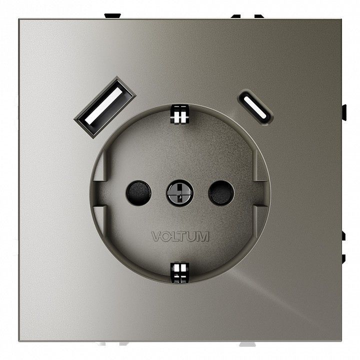 Розетка с заземлением и со шторкой и 2хUSB type A и C, без рамки Voltum S70 VLS040504