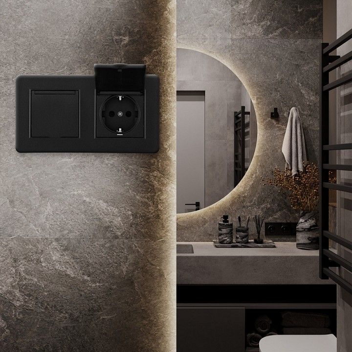 Розетка с заземлением и шторкой, с крышкой Arte Milano SET16-2 SET16-2-41-1x2 black