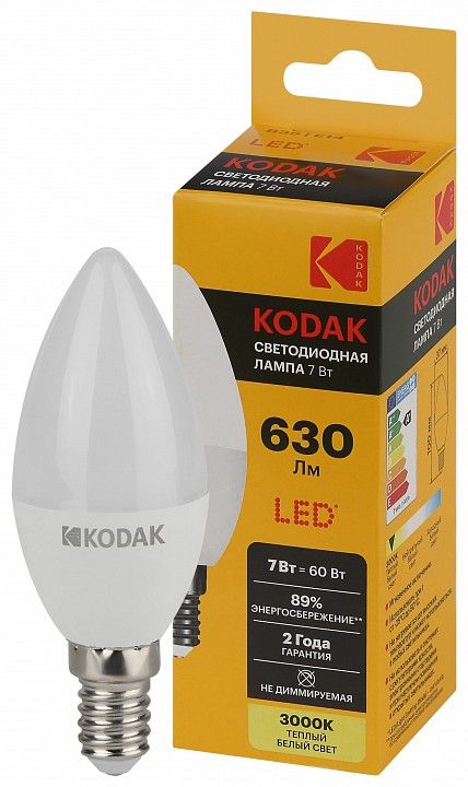 Лампа светодиодная Kodak  E14 7Вт 3000K LED KODAK B35-7W-830-E14 K