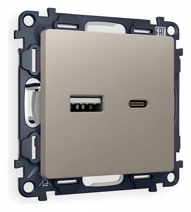 Розетка 2хUSB type A и C без рамки Ambrella Volt ALFA MA371010