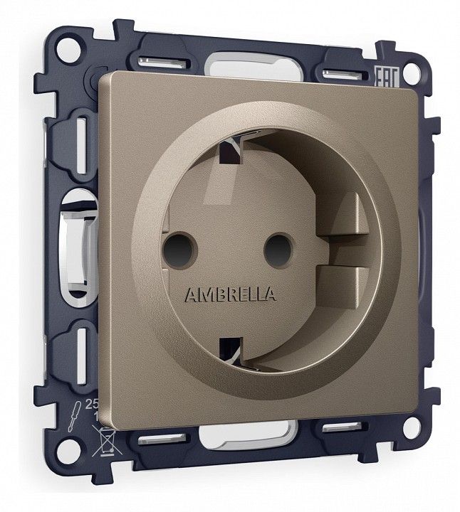 Розетка с заземлением и со шторкой, без рамки Ambrella Volt ALFA MA637010