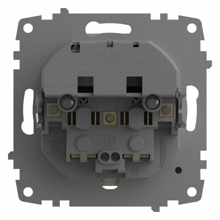 Розетка с заземлением и со шторкой и 2хUSB type A, без рамки Elbi Eleсtriс Zena Vega 609-010200-317