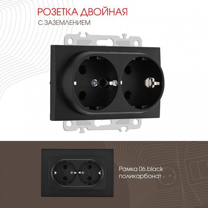Розетка двойная с заземлением, без рамки Arte Milano am-206 206.40-2.black
