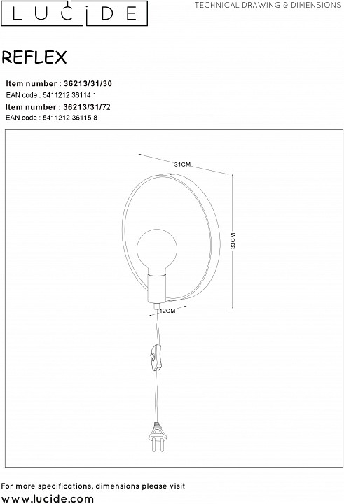 Бра Lucide Reflex 36213/31/30